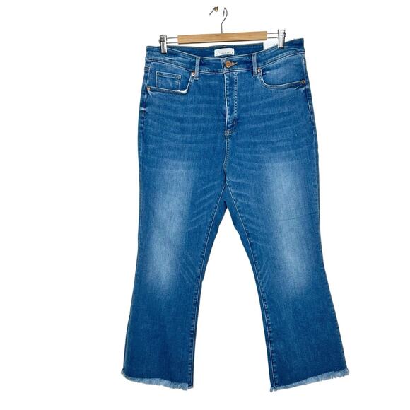 Loft Curvy High Waist Flare Crop Jeans Womens Size 14/32 Frayed Hem Stretch - Picture 1 of 7